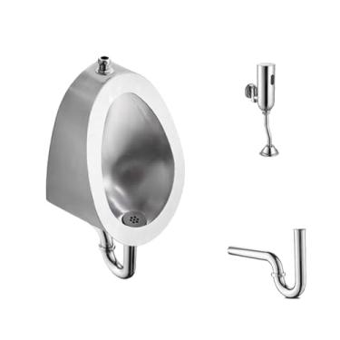 Imagem de pcagfaajmh Mictório masculino montado na parede, mictório de aço inoxidável 304, vaso sanitário de banheiro adulto doméstico/comercial, sensor inteligente à prova de respingos (prata C1)