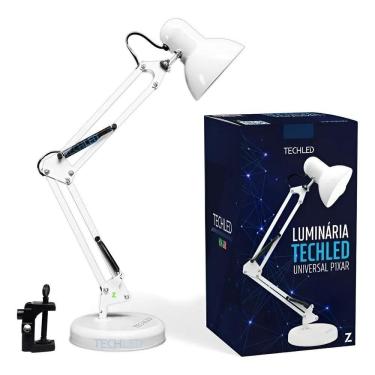 Imagem de Luminária De Mesa Articulável Branca Abajur Techled Estudo L