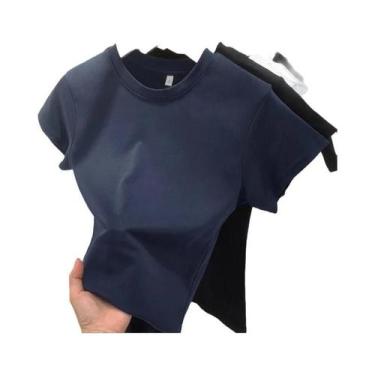 Imagem de Camiseta Feminina Slim Fit De Algodão Com Decote Redondo E Manga Curta