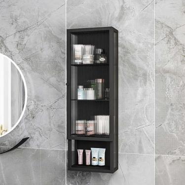 Imagem de Armário de parede de aço inoxidável – Armazenamento de metal para cozinha e banheiro com portas de vidro, organizador que economiza espaço para banheiros e escritórios, 25 x 15 x 90 cm (esquerda)