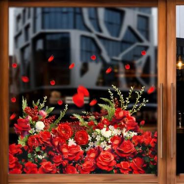Imagem de Adesivos de janela de dia dos namorados adesivos românticos de janela rosa reutilizável inverno dupla face adesivos de janela estática para casa vidro escola festa feriado escritório portas decoração