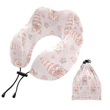 Imagem de Burbuja Almofada de pescoço de flores de gnomos para viagem, almofada de viagem de espuma viscoelástica para suporte de cabeça de carro de avião dormindo, lavável na máquina e portátil