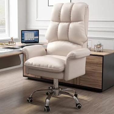 Imagem de Cadeira de escritório em casa ergonômica, cadeiras de tarefas com rodas, cadeira de mesa de computador de couro PU, cadeira executiva com altura ajustável giratória cadeira penteadeira para adultos
