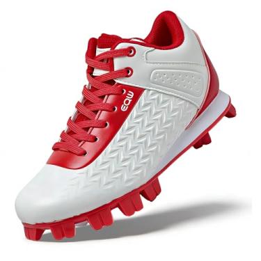 Imagem de EQW Chuteiras de beisebol infantis para meninos e meninas | Confortável, antiderrapante, durável | Criança pequena a jovem, Branco/Vermelho, 13 Little Kid