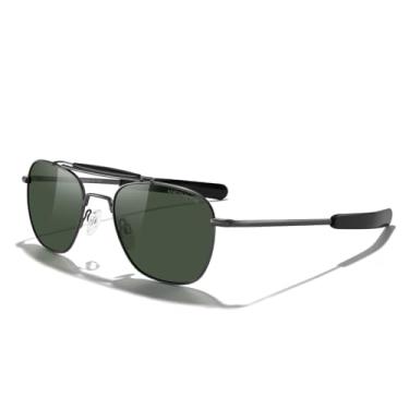 Imagem de MERRY'S Óculos de sol Classic Square Aviator II Military Polarizados para homens ou mulheres S8637, Armação de arma/lente polarizada verde, Lens Width: 55 Millimeters