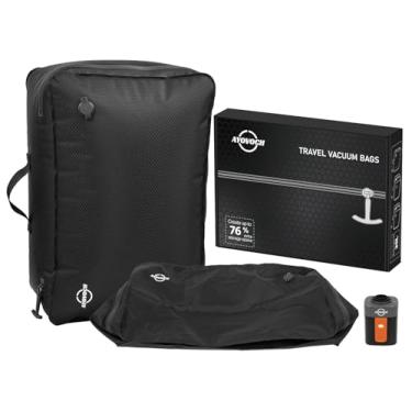 Imagem de Ayovoch Sacos de armazenamento a vácuo com bomba sem fio 35L, zíper aberto de 180°, à prova d'água IP68, sacos de vácuo reutilizáveis para viagens, serve para mala de 20/24/28 polegadas, mochila