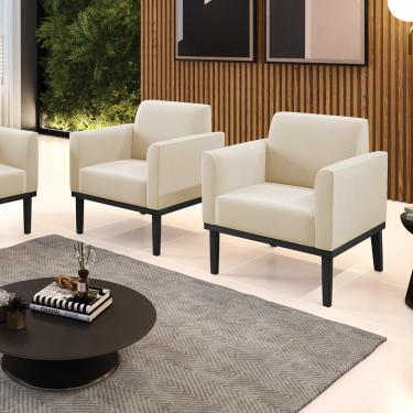 Imagem de Kit 2 Poltronas Decorativas Isabella Pés Fixo em Madeira Preto Suede Bege G19 - Gran Belo