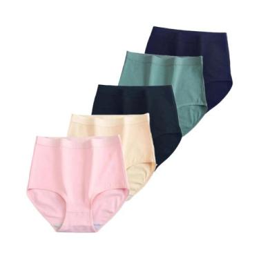 Imagem de Calcinhas De Algodão De Cintura Alta plus Size Para Mulheres, 5 Peças/