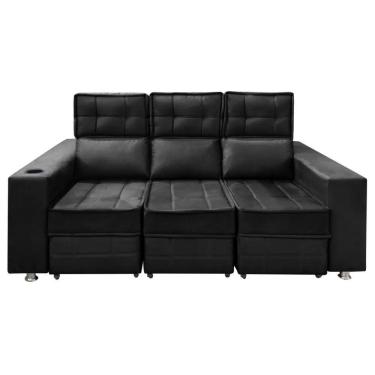 Imagem de Sofá Retrátil E Reclinável 3 Lugares Londres 2.10cm C/molas Preto
