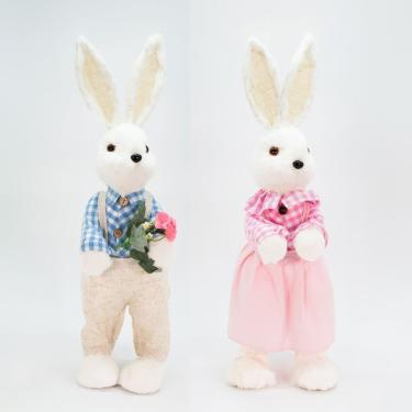Imagem de Casal De Coelhos De Páscoa Enfeite Coelhinhos Românticos 60cm