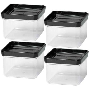 Imagem de Kit 4 Pote Hermético Lumini Quadrado Black 225ml - Paramount Plasticos
