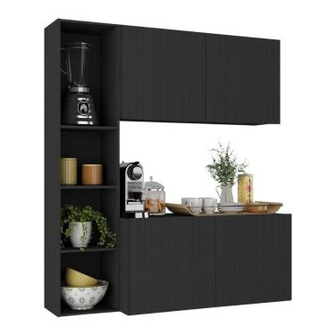 Imagem de Armário De Cozinha Compacta Com Balcão Linea Fit 4 Portas Multimóveis Mp2218 Preto Preto