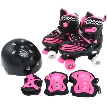 Imagem de Patins Infantil Roller Ajustável C/ Proteção Preto - Unitoys, Preto, 3