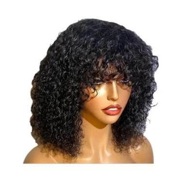 Imagem de Peruca De Cabelo Humano Remy Bob Jerry Curl Brasileiro Preto Com Franj