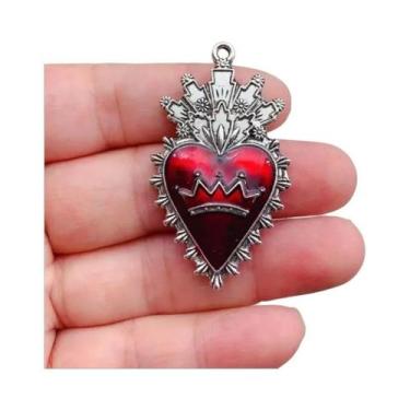 Imagem de Pingente Sagrado Coração Gótico Esmaltado Banhado a Prata 10 Peças DIY