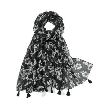 Imagem de Cachecol Floral De Viscose Para Mulheres 180x90cm, Pashmina Fina Para 
