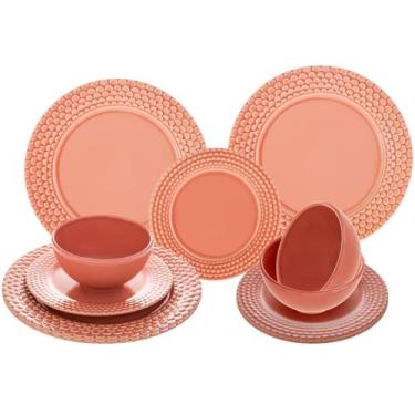 Imagem de Aparelho de Jantar 12 Peças Scalla Cerâmica Rosa Redondo Escama, Rosa