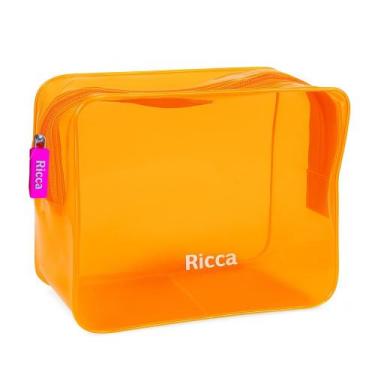 Imagem de Necessaire Neon Plástico Transparente Laranja Ricca 14x16x8cm