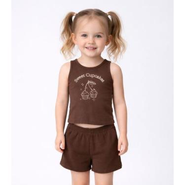 Imagem de Conjunto Infantil Feminino Regata e Short Select Marrom, 4, Marrom