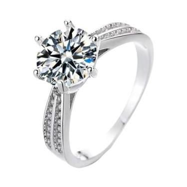 Imagem de Anel De Prata Esterlina S925 Com Moissanite De 6,5mm E 1ct Para Casame