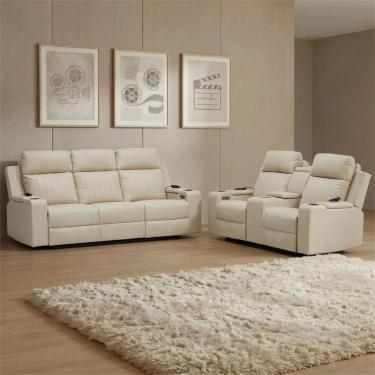 Imagem de Poltrona Reclinável Cinema 2 e 3 Lugares Baú Usb Pu Moscou Sint Bg Z57 - Mpozenato