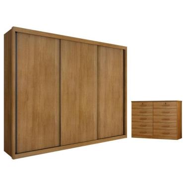 Imagem de Guarda Roupa Casal Palazzo e Gaveteiro Milão com Chave Cumaru 23 - Novo Horizonte