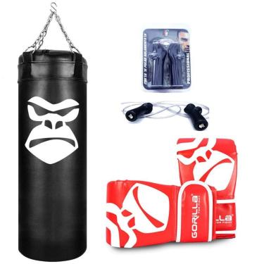 Imagem de Saco de Pancadas 90 cm + Corda De Pular M+ Luva Bate Saco Pro - Kit Boxe - Gorilla-Unissex