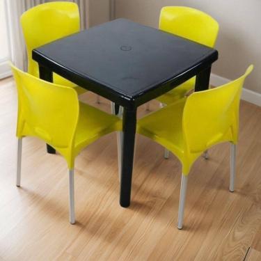 Imagem de Conjunto Mesa Quadrada e 4 Cadeiras com Pés em Alumínio Estrutura para Uso Comercial Pr...