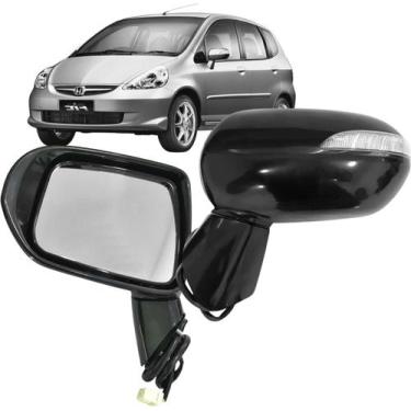 Imagem de Retrovisor Espelho Fit 2003 até 2008 Elétrico Com Pisca Preto Liso - M