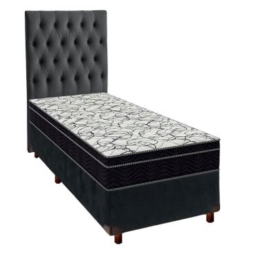 Imagem de Cama Box Com Colchão Solteiro Airtech 150 Ortobom + Cabeceira Cinza