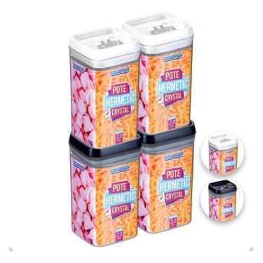 Imagem de Kit Com 4 Potes Hermético De Acrílico Mantimentos Tampa Trava 2300 Ml 