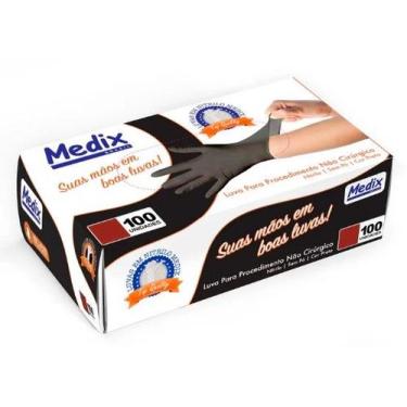 Imagem de Luva nitrilo preta "m" sem pó c/100 - medix