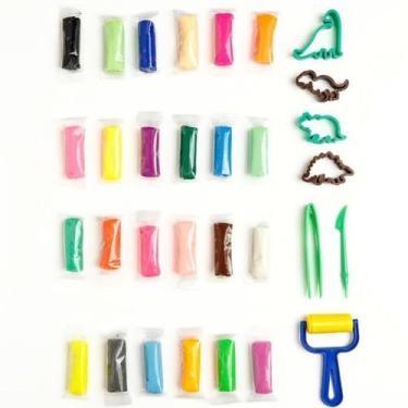 Imagem de Kit Massa de Modelar Ovo Dino - 24 Cores + 7 Moldes Massinha - Leonora