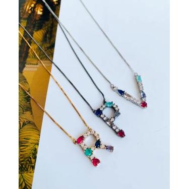Imagem de Colares chocker folheado Ouro Prata e Ródio letra com cristal de vidro
