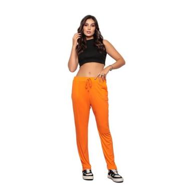 Imagem de Calça Feminina Soltinha Reta com Elástico e Amarração Laranja - WE HAP