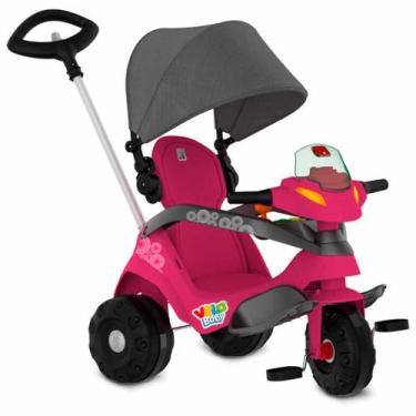 Imagem de Triciclo Infantil - Passeio e Pedal - Velobaby Reclinável - Rosa-Preto