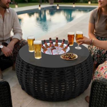 Imagem de Mesa de Centro Cervejeira em Aço e Corda Náutica Preto Harpia