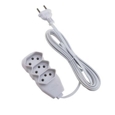 Imagem de Extensao 3 Tomadas Slim Tripolar  Branco 10,0m Force Line
