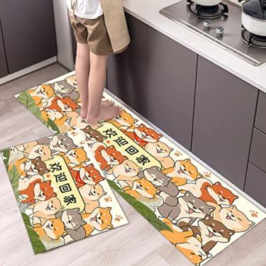 Imagem de Conjunto de 2 tapetes de cozinha antifadiga, antiderrapante, espessos, acolchoados, tapetes de cozinha com corredor, tapetes resistentes e confortáveis, à prova d'água, tapete de cozinha, 40 x 119 cm