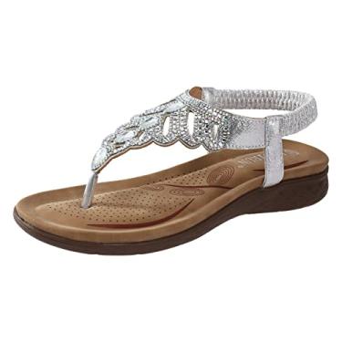 Imagem de Chinelos para mulheres sandálias femininas moda verão chinelos sandálias rasas chinelos chinelos abertos sandálias de praia a6, Prata, 7.5