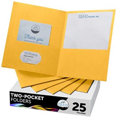 Imagem de FILE-EZ Pastas com dois bolsos, amarelo, pacote com 25, papel texturizado, tamanho carta (EZ-32570)