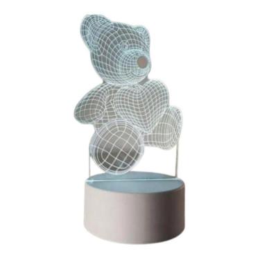 Imagem de Abajur luminária LED mesa decorativa urso 3D coração 3 cores acrilico