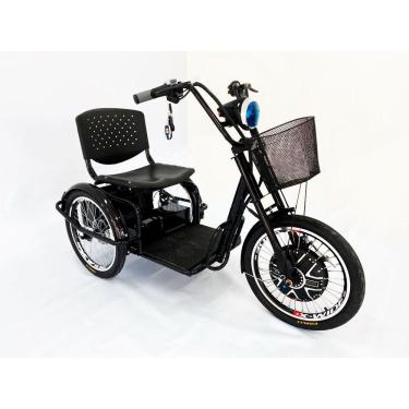 Imagem de Triciclo Elétrico 800W Lítio Ré Farol e Alarme Fox Preto com Cestinha