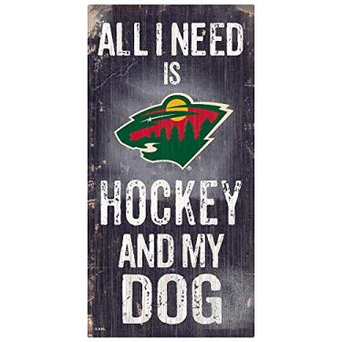Imagem de Placa NHL Minnesota Wild Unissex Minnesota Wild Hockey e My Dog, Cor da equipe, 15 x 30 cm