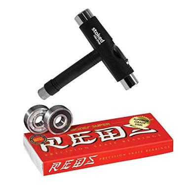 Imagem de Bones Rolamentos de Skate Super Reds Pacote com 8 [Para Skates, Longboards, Scooters, Spinners] (Ferramenta Inclusa)