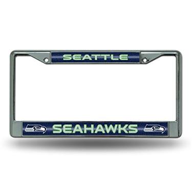 Imagem de Moldura de placa de licença cromada brilhante NFL Rico Industries com acento de brilho, Seattle Seahawks