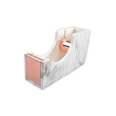 Imagem de Porta-caneta de mesa branco em mármore com suporte de lápis e suporte de caneta de maquiagem para organizadores de mesa e acessórios, Marble White, Marble Rose Gold Tape Dispenser