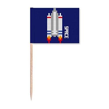 Imagem de Navio Espacial Foguete Universo Pixel Palito Bandeiras Marcador Topper Decoração de Festa