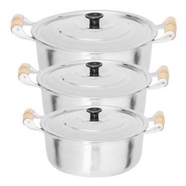 Imagem de Conjunto Jogo Panelas Grande Alumínio Batido Fundido Grosso 3pçs