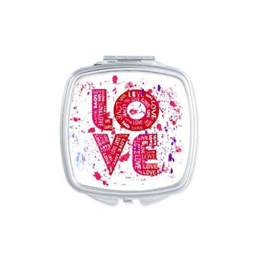 Imagem de Espelho de pintura de amor rosa para dia dos namorados portátil compacto bolso maquiagem dupla face vidro